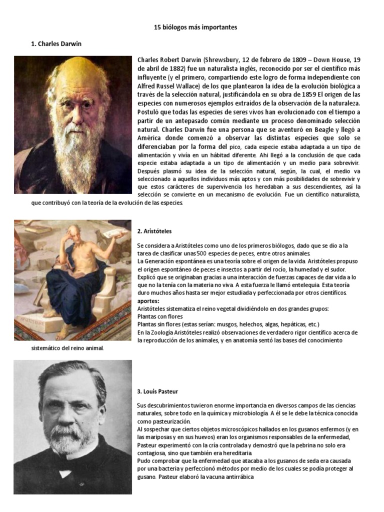 15 Biólogos Más Importantes | PDF | Organismos | Biología