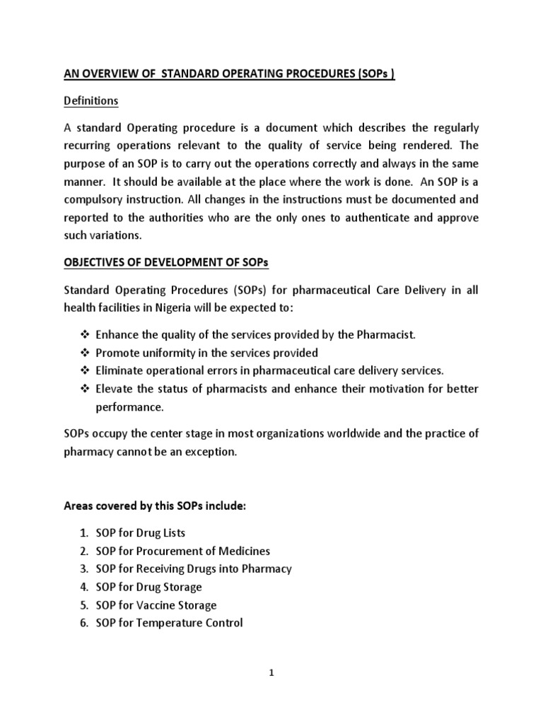 An Overview of Standard Operating Procedures (SOPs) PDF Medical