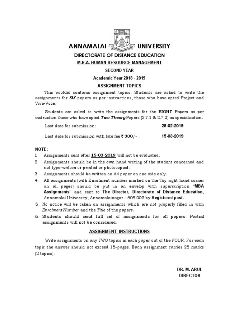 Annamalai university mba hrm 2nd year assignment answers picture