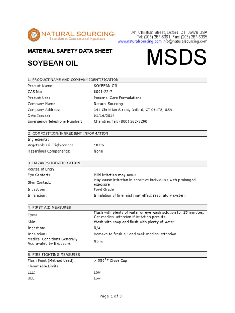 MSDS Soybean Oil PDF PDF Fires Firefighting