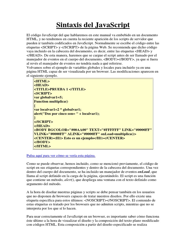 Sintaxis de Javascript | PDF | HTML | Script Java