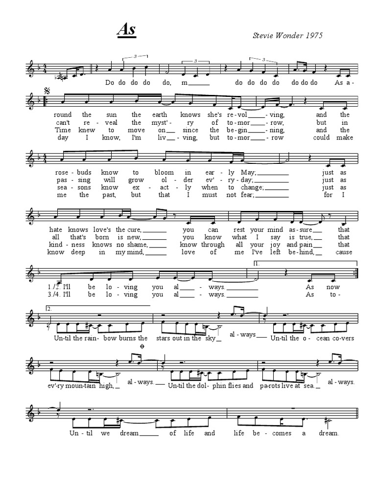 As - Stevie Wonder Lead Sheet | PDF