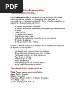 Ejemplo De Fichas Hemerograficas Periodicos Publicaciones
