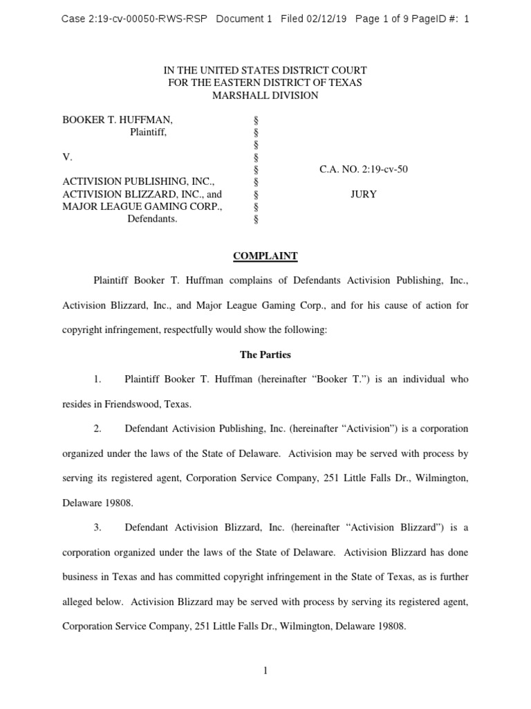 Wrestler Sues Activision for Copyright | PDF | Copyright Law Of The United  States | Copyright Infringement