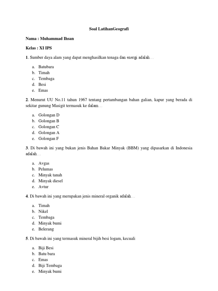 Soal Geografi Ips Kelas 11