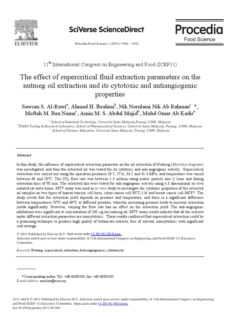 The Effect of Supercritical Fluid Extraction Parameters On The Nutmeg ...