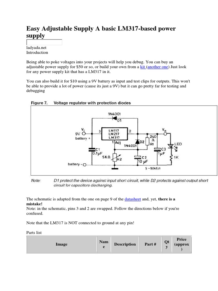 LM317 Adjustable Power Supply Guide | PDF | Resistor | Physical Quantities