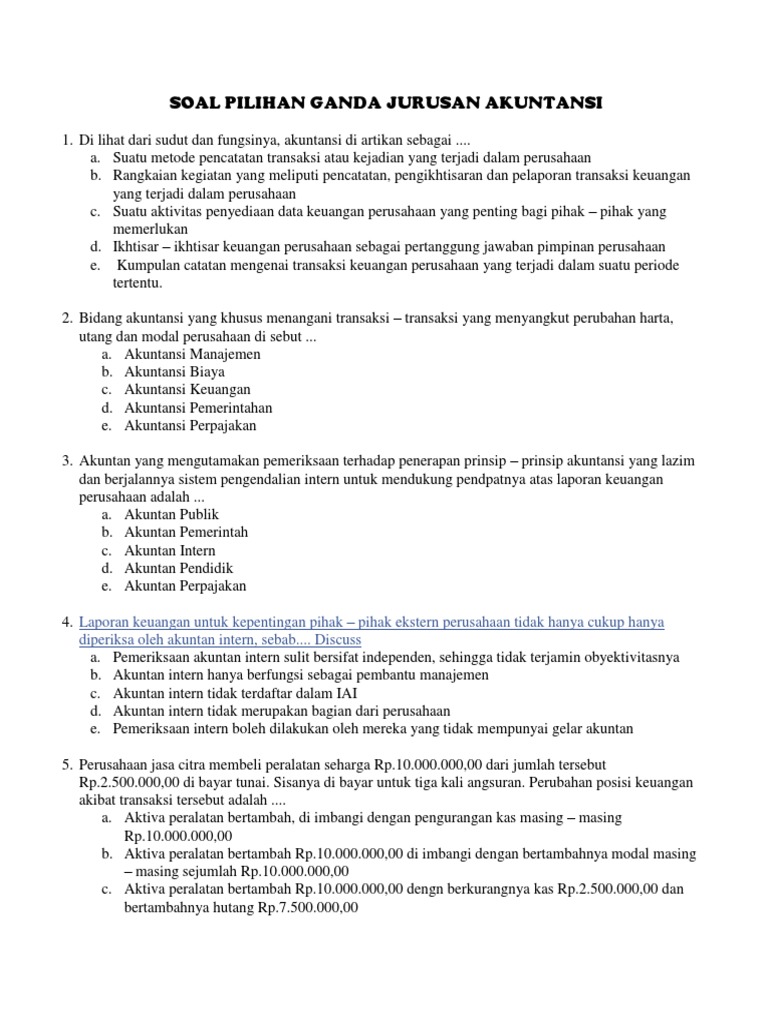 Soal Pilihan Ganda Jurusan Akuntansi