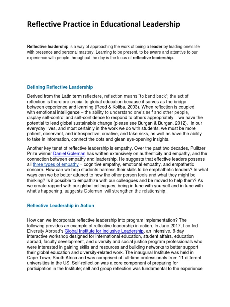 Reflective Practice in Educational Leadership.docx | Empathy | Leadership