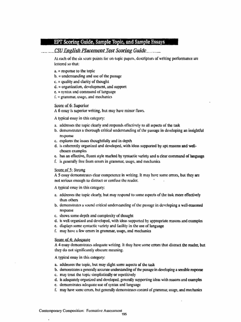 EPT Scoring Guide and Sample Essays | PDF | Essays | Syntax