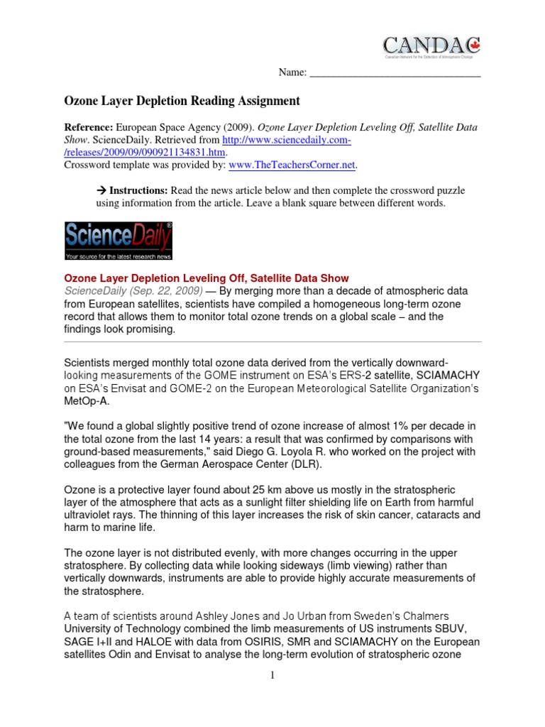 Ozone Layer Depletion Reading Assignment | PDF | Ozone Depletion ...