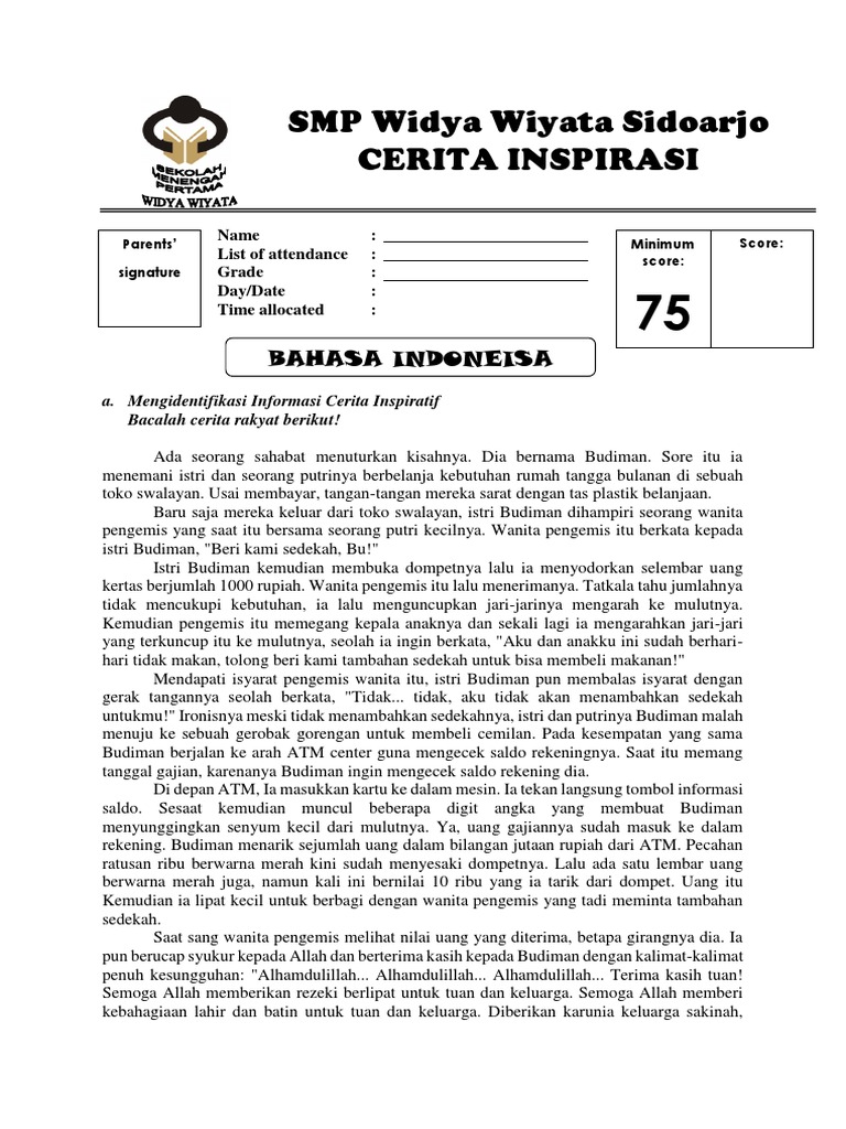 Soal Kelas 9 Cerita Inspirasi