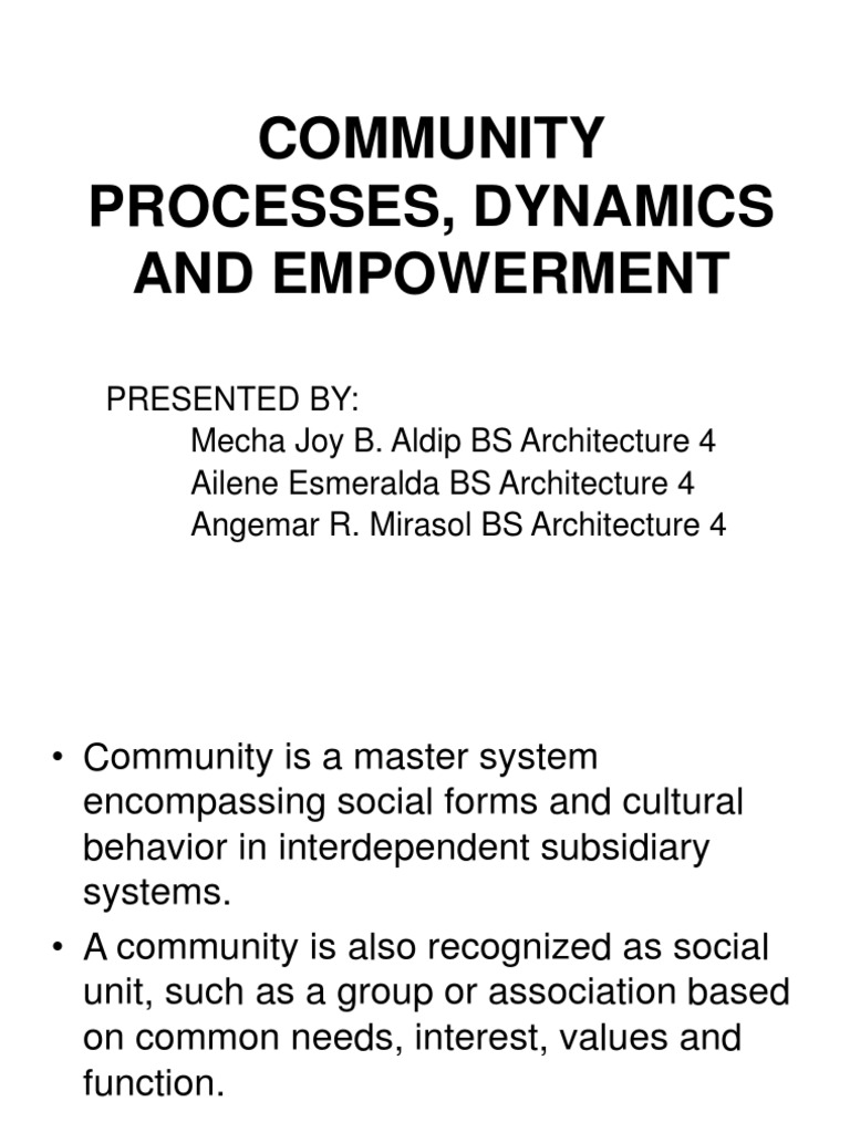 No 1 Community Processes Dynamics And Empowerment Empowerment