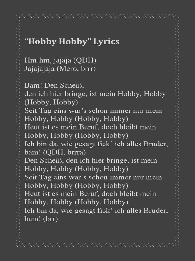 "Hobby Hobby" Lyrics PDF