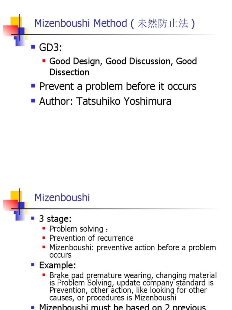 Mizenboushi Method for Problem Prevention | PDF | Reliability ...
