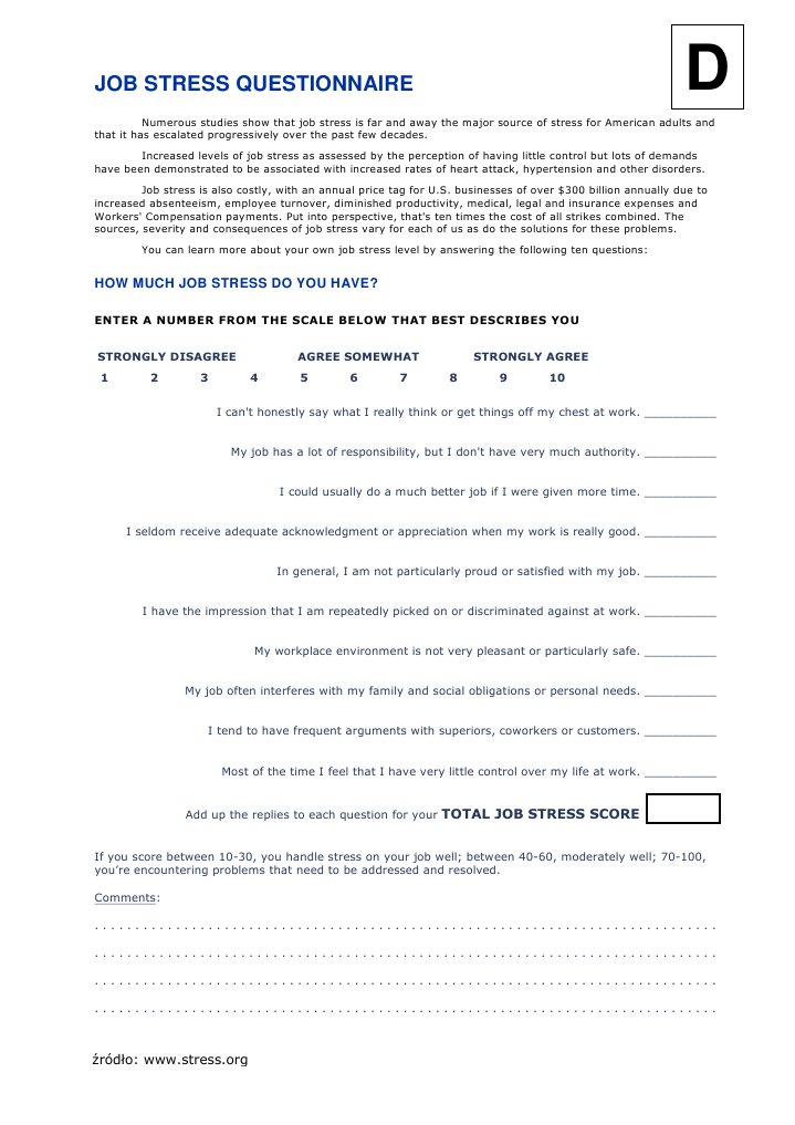 Job Stress Assessment Questionnaire | PDF | Self-Improvement