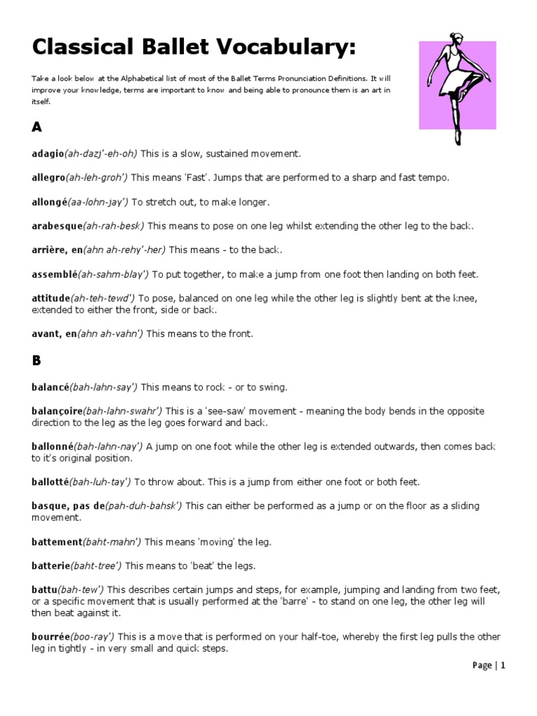 Classical Ballet Vocabulary PDF Human Anatomy Ballet