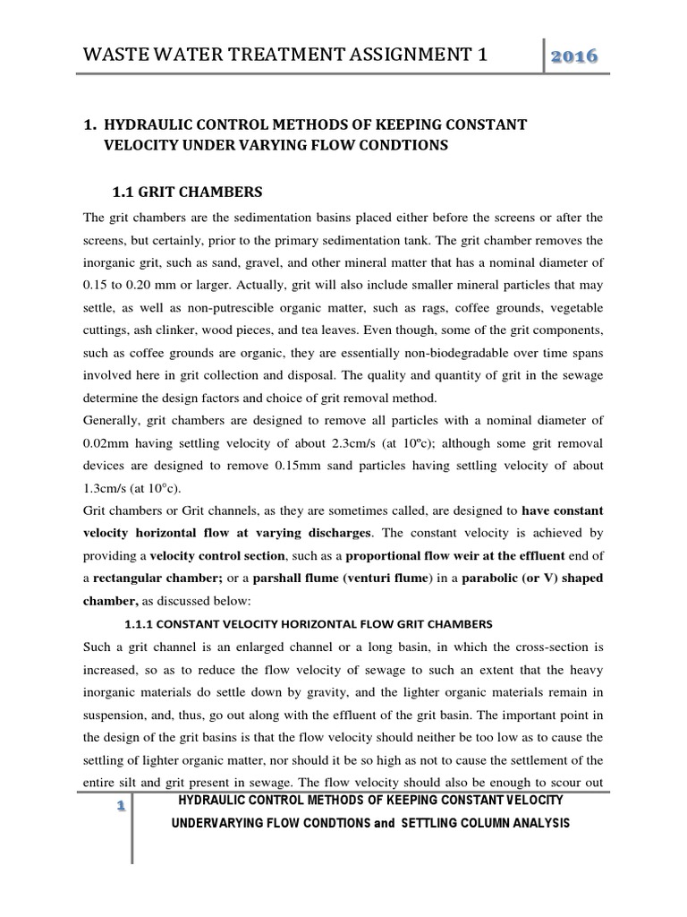 Waste Water Treatment Assignment 1 PDF Environmental Engineering