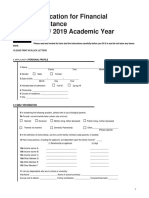 Application For Financial Assistance 2018 / 2019 Academic Year