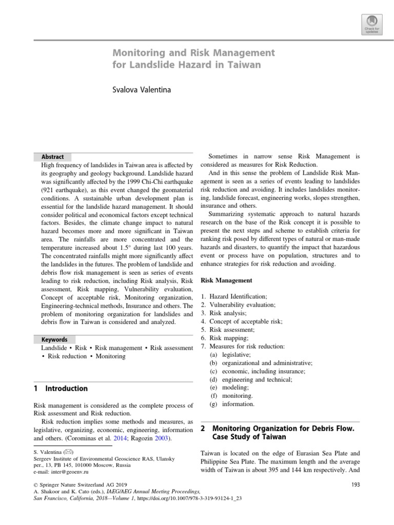 Monitoring and Risk Management For Landslide Hazard in Taiwan | PDF ...