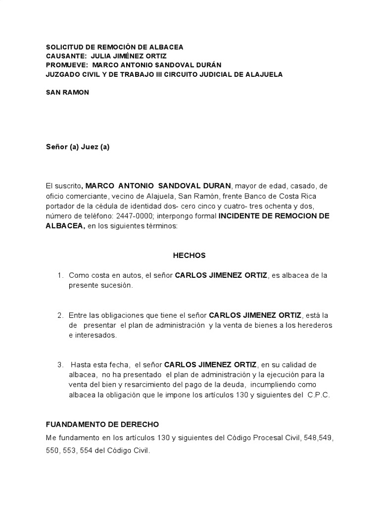 Incidente Remocion de Albacea | PDF