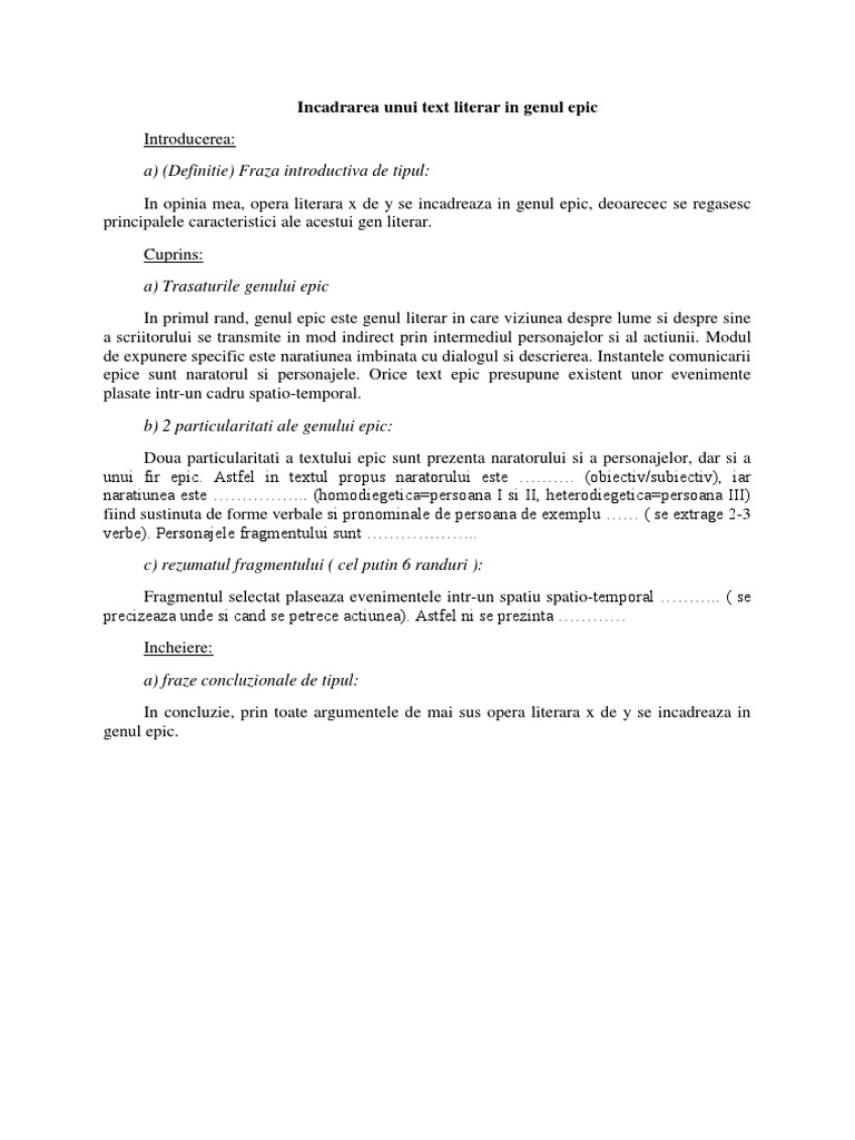 Incadrarea Unui Text Literar