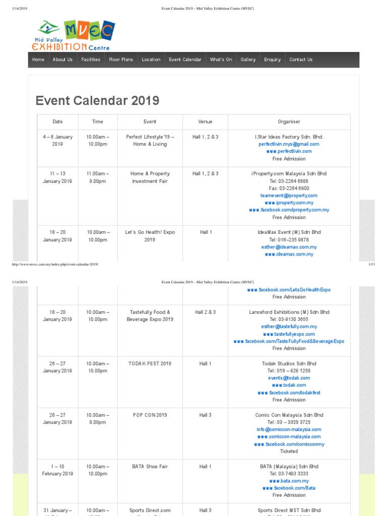 Mid Valley Event Calendar 2019