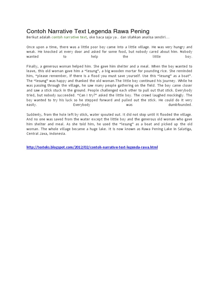 Contoh Narrative Text Legenda Rawa Pening Docx