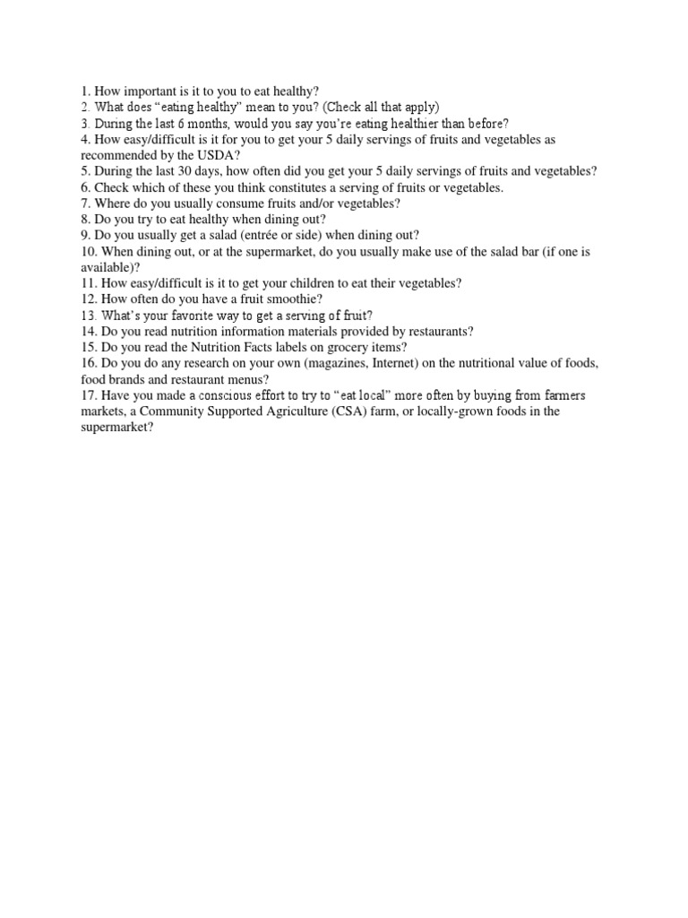 Food Survey | PDF