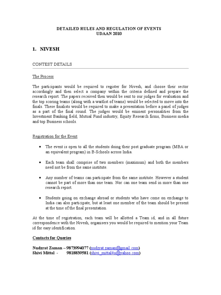Udaan 2010 Event Rules & Details | PDF