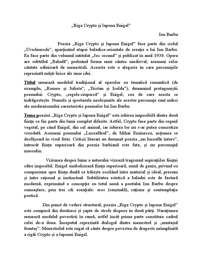 Riga Crypto Şi Lapona Enigel | PDF