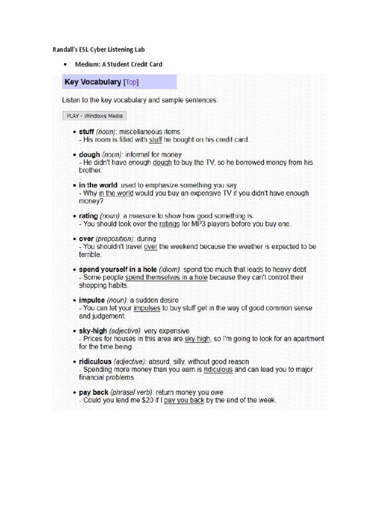 Randall s esl cyber listening lab medium a student credit card pdf