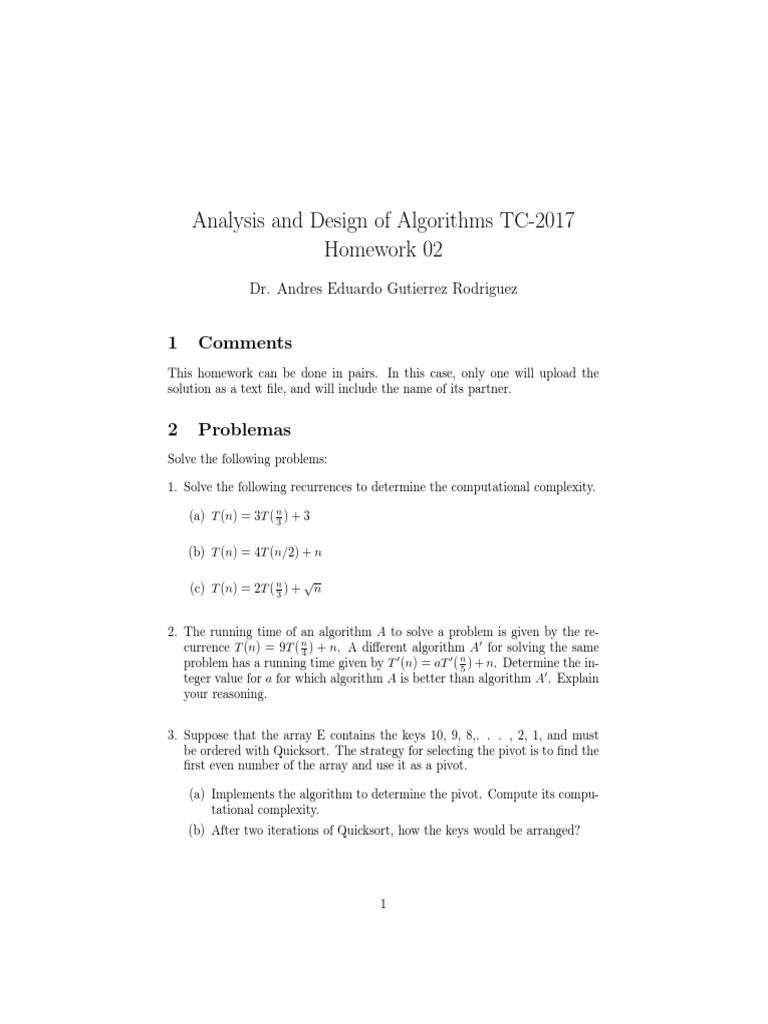 Algorithm Complexity Analysis Homework | PDF | Teaching Methods ...