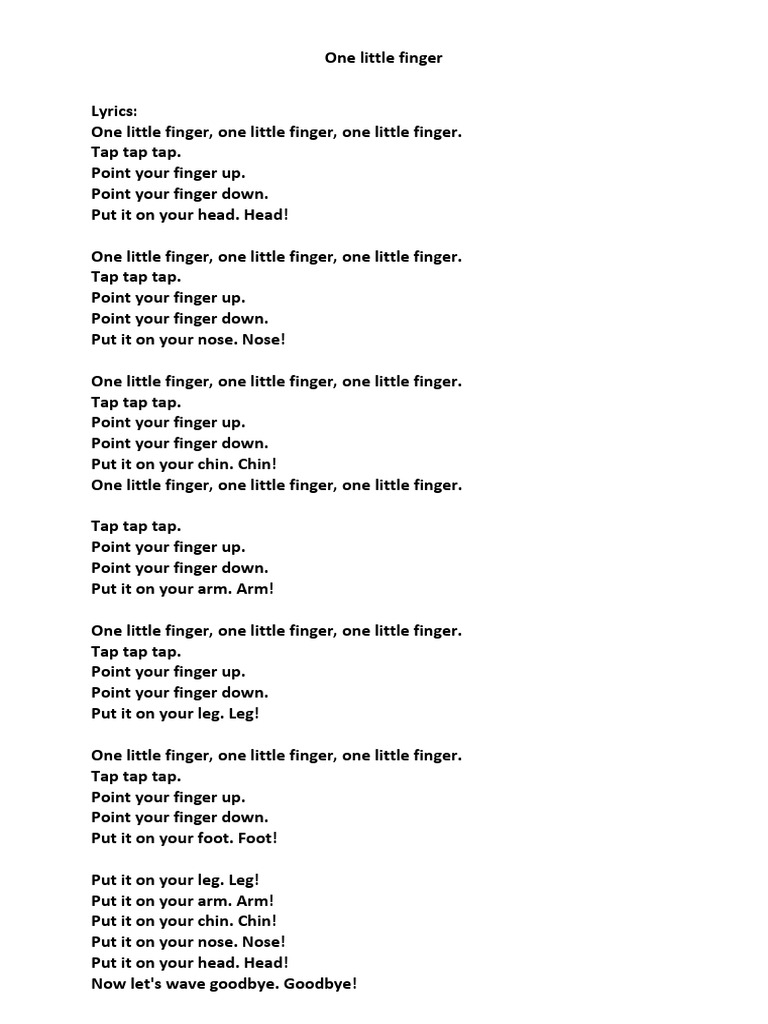 One Little FingerSong PDF