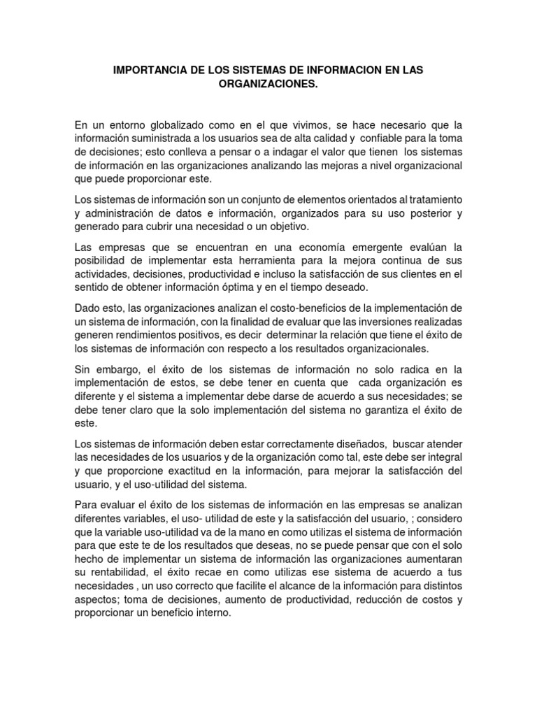 Importancia de los Sistemas de Información | PDF | Sistema de ...