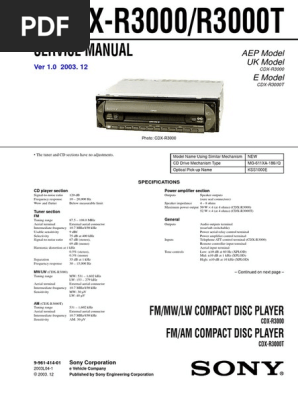 Sony - CDX R3000 R3000t | PDF | Detector (Radio) | Amplifier