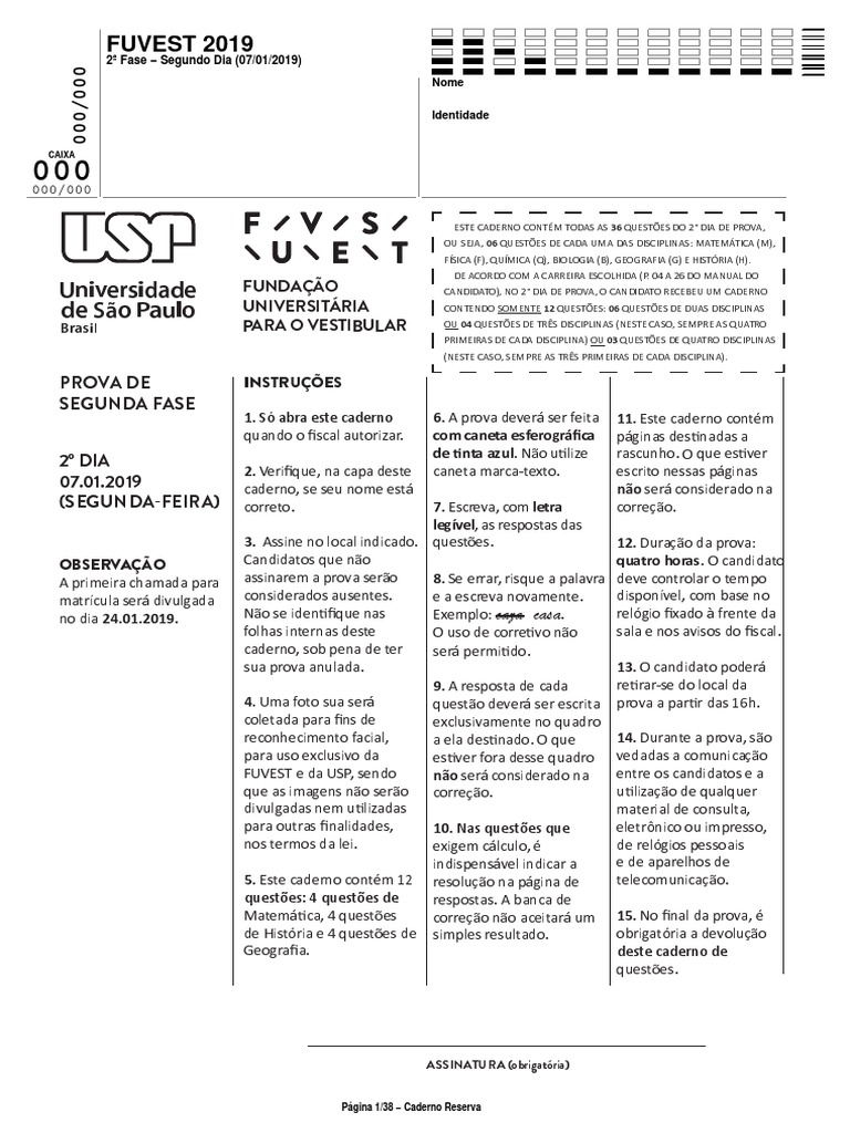 Fuvest 2019 2 Fase 2º DIA | PDF | Ondas | Cloro