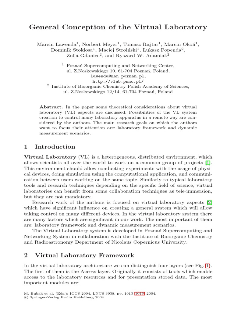 General Conception of The Virtual Laboratory: Abstract. in The Paper ...