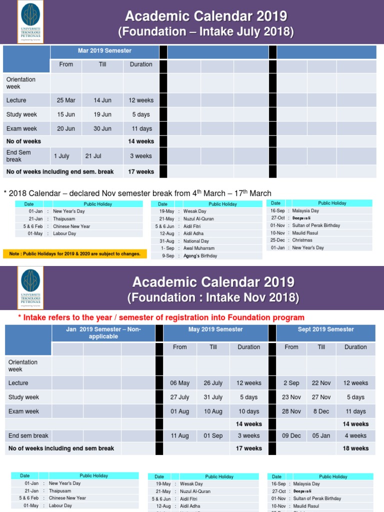 UTP Academic Calendar 2019 Overview | PDF | Academic Term | Educational ...