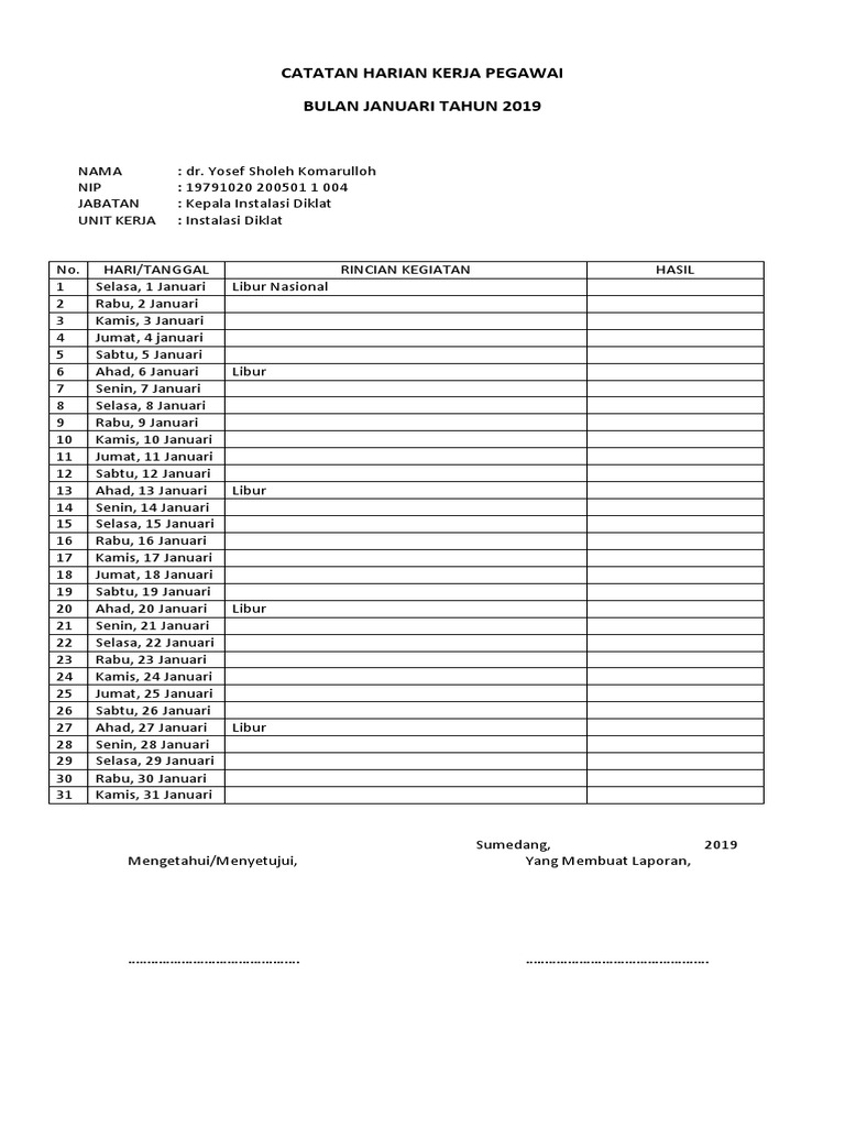 Catatan Harian Kerja Pegawai Pdf