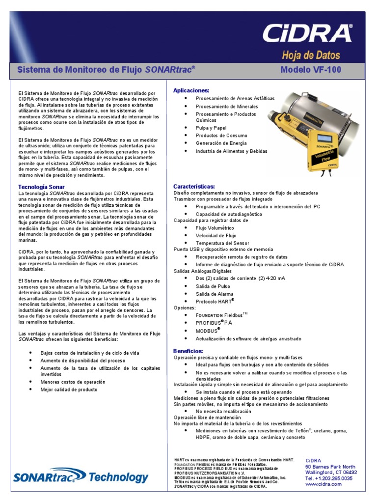 BI0012-Sp VF 100 Volumetric Flow Data Sheet | PDF | Sonar | USB