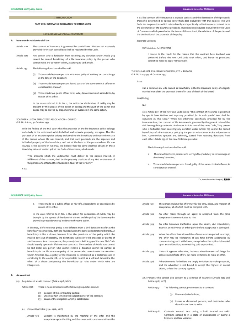 Insurance Law Overview for Midterms | PDF | Offer And Acceptance ...