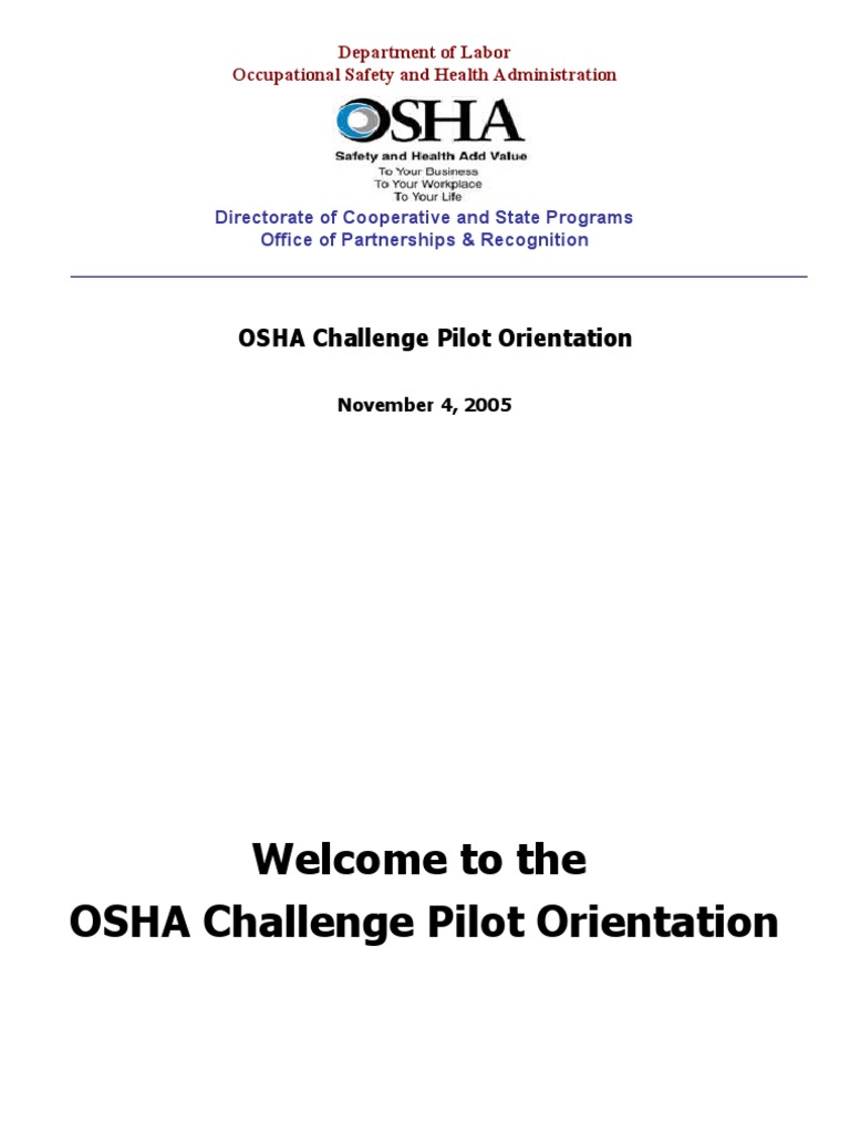 An Introduction to the OSHA Challenge Pilot Program: A Three Stage ...