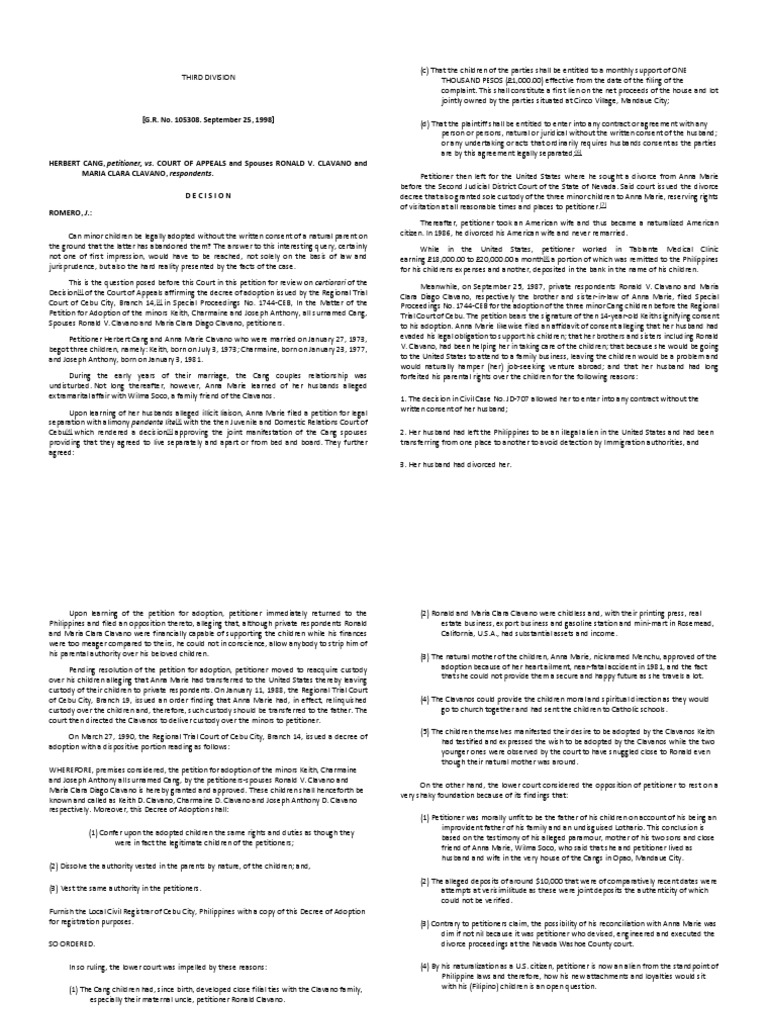 Cang Vs CA and Infant Julian Yusay Vs Atty Segui | PDF | Child Custody ...