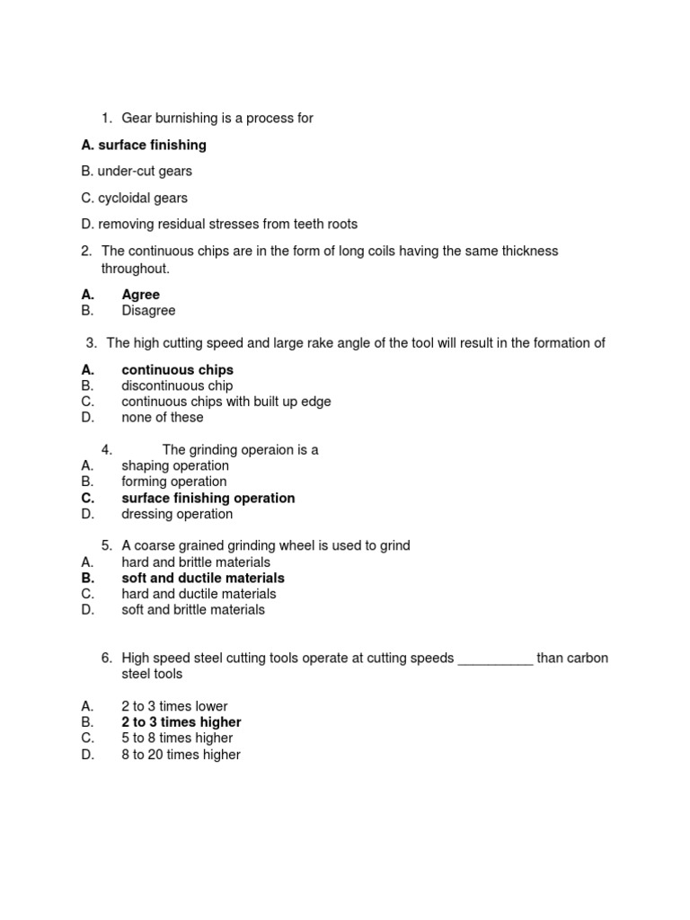 MCQs Chip Formation PDF Machining Grinding (Abrasive Cutting)
