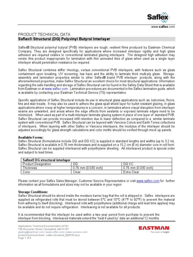 Product Technical Sheet - Saflex Structural 092618 0 | PDF | Materials ...