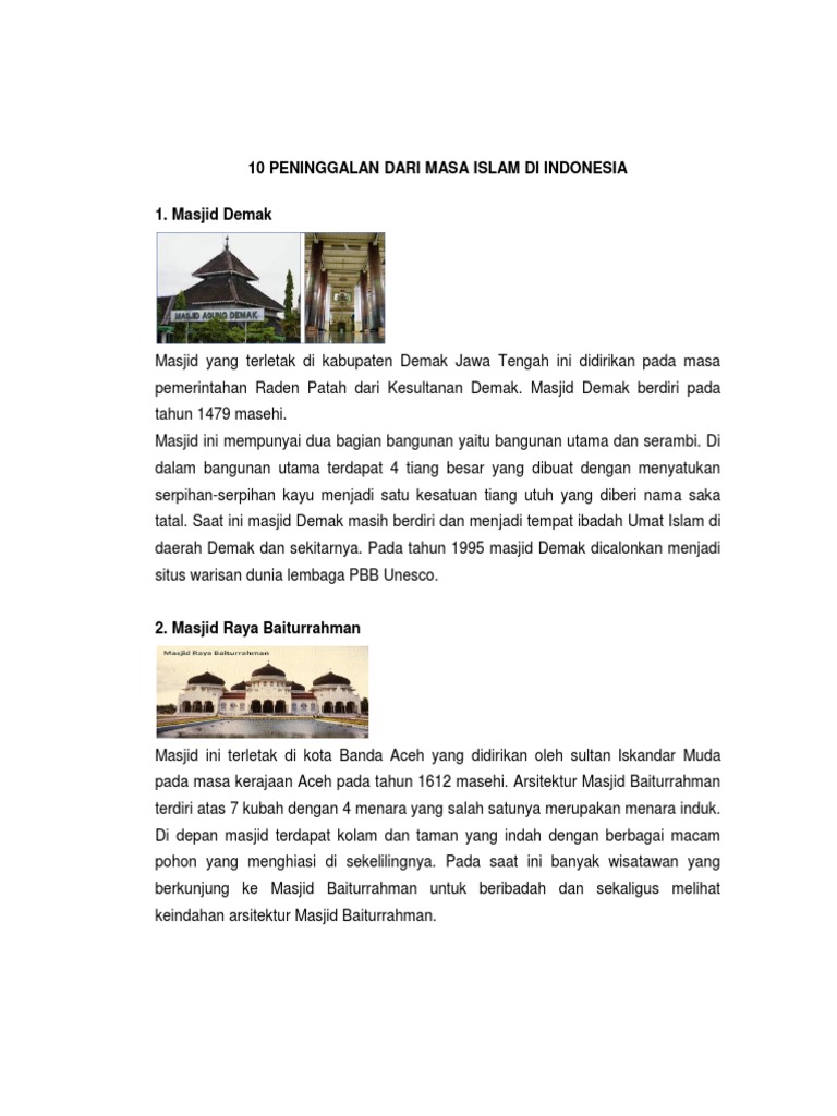 10 Peninggalan Dari Masa Islam Di Indonesia | PDF