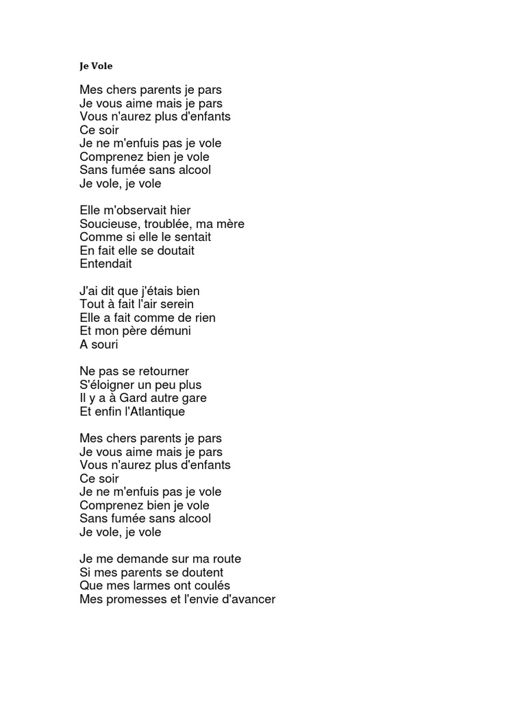Je Vole Lyrics PDF