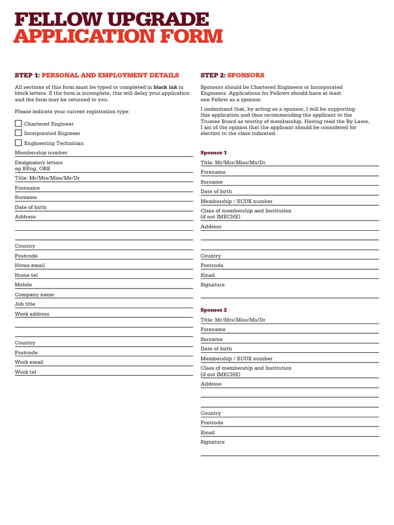 IMechE Fellow Upgrade Application Form | PDF | Engineer | European ...