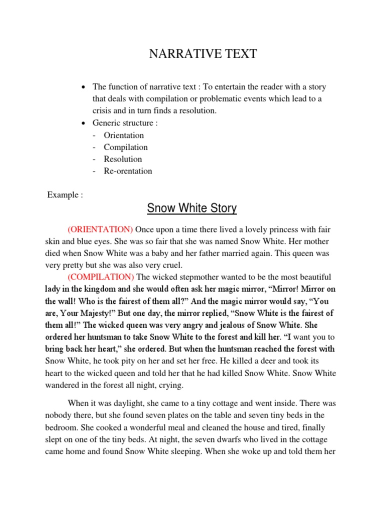 Narrative Text Snow White Fairy Tale Stock Characters